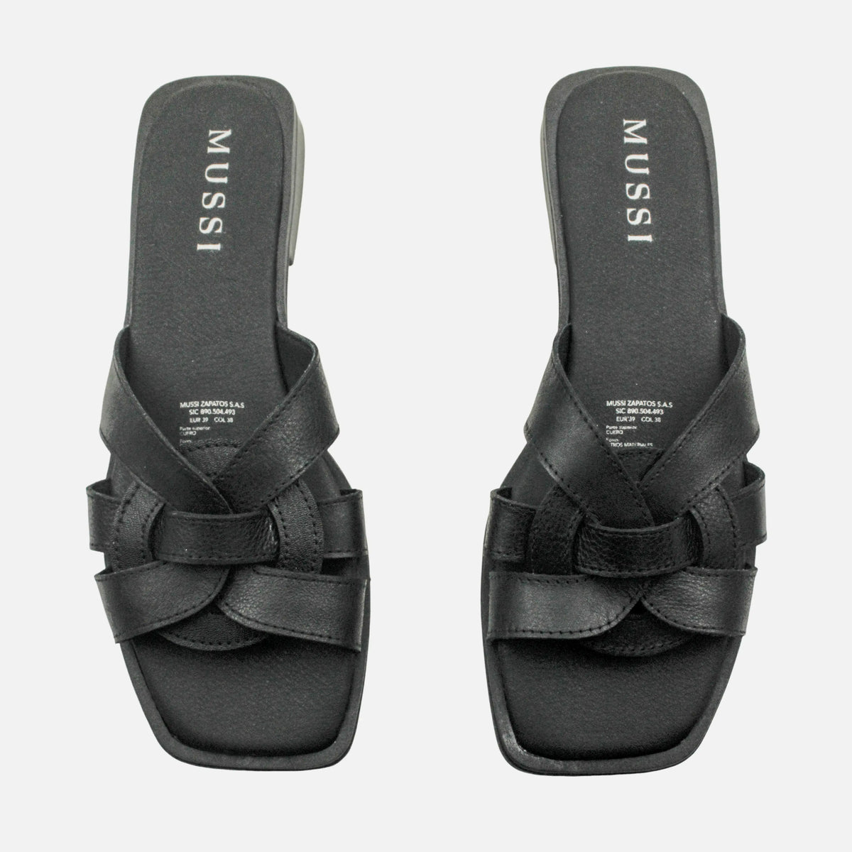 Sandalia plana steven de cuero para mujer - Negro