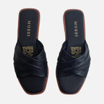 Sandalia plana smeralda de cuero para mujer - Negro