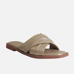 Sandalia plana smeralda de cuero para mujer - Oro