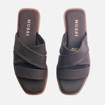 Sandalia plana vivian de cuero para mujer - Café