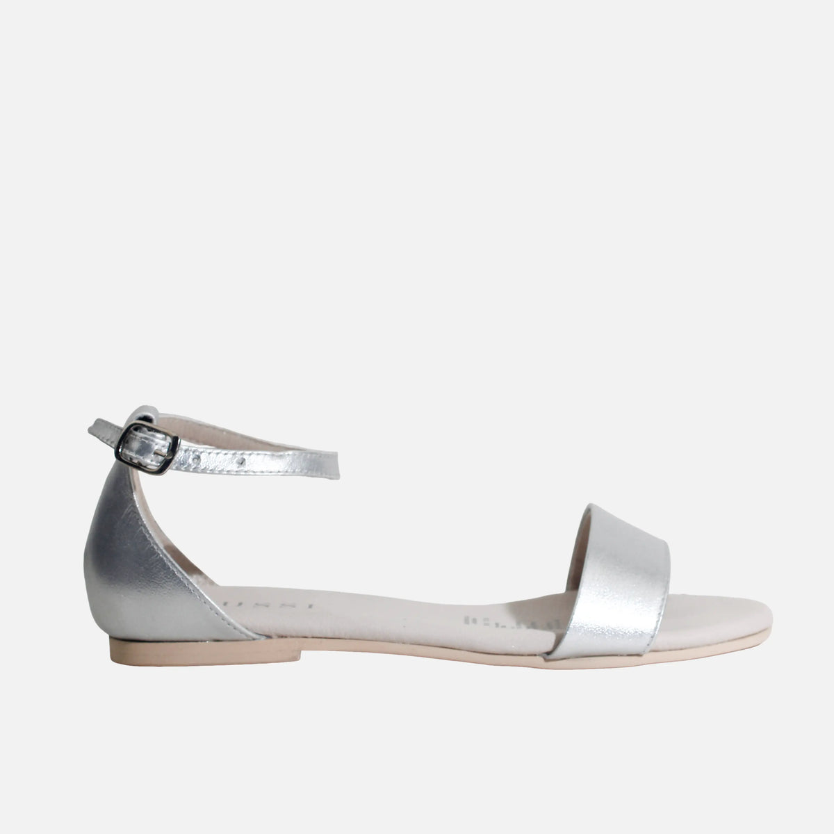 Sandalia plana marianna de cuero para mujer - Plateado