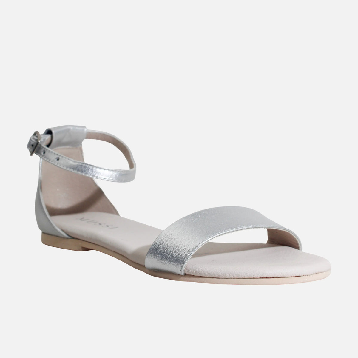 Sandalia plana marianna de cuero para mujer - Plateado