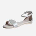 Sandalia plana marianna de cuero para mujer - Plateado