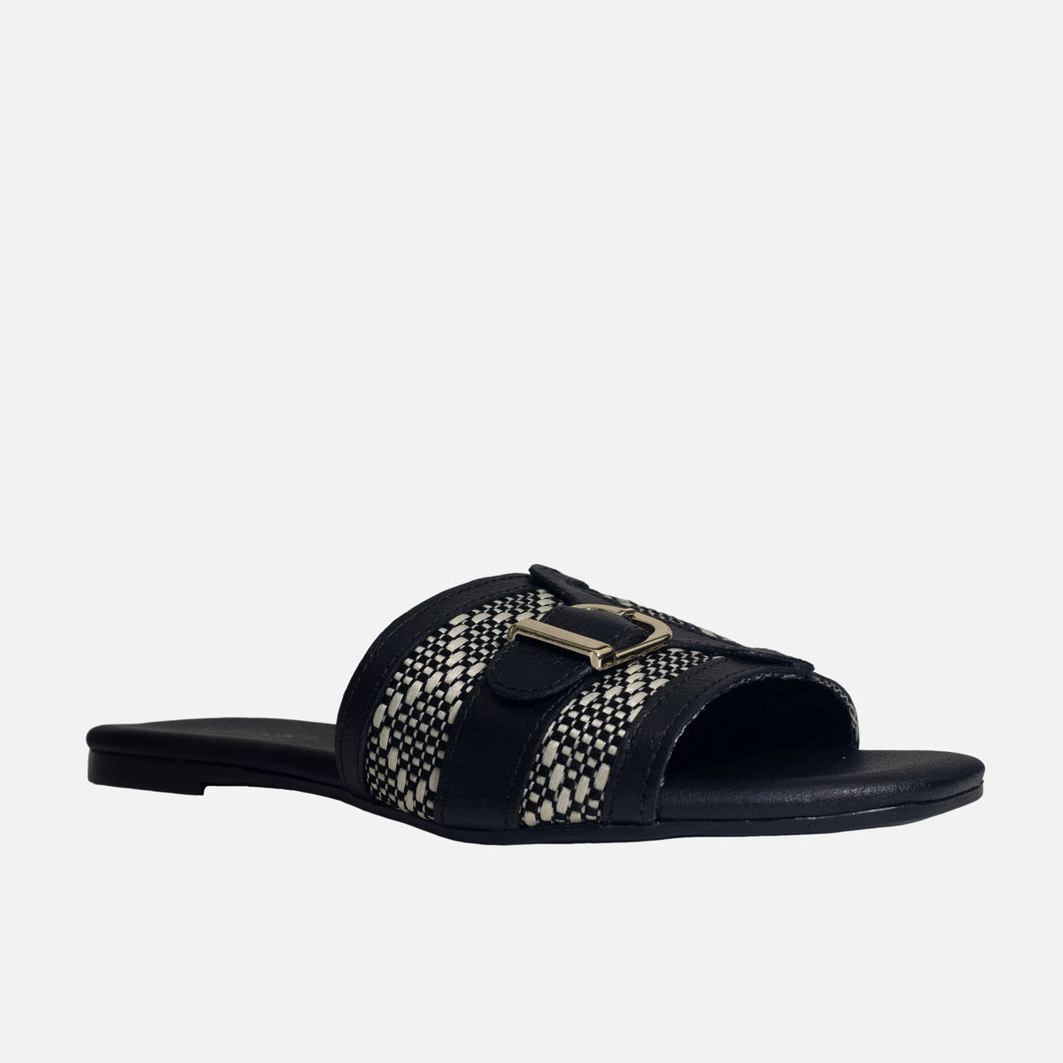 Sandalia plana dalia de cuero para mujer - Negro