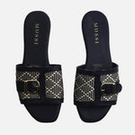 Sandalia plana dalia de cuero para mujer - Negro