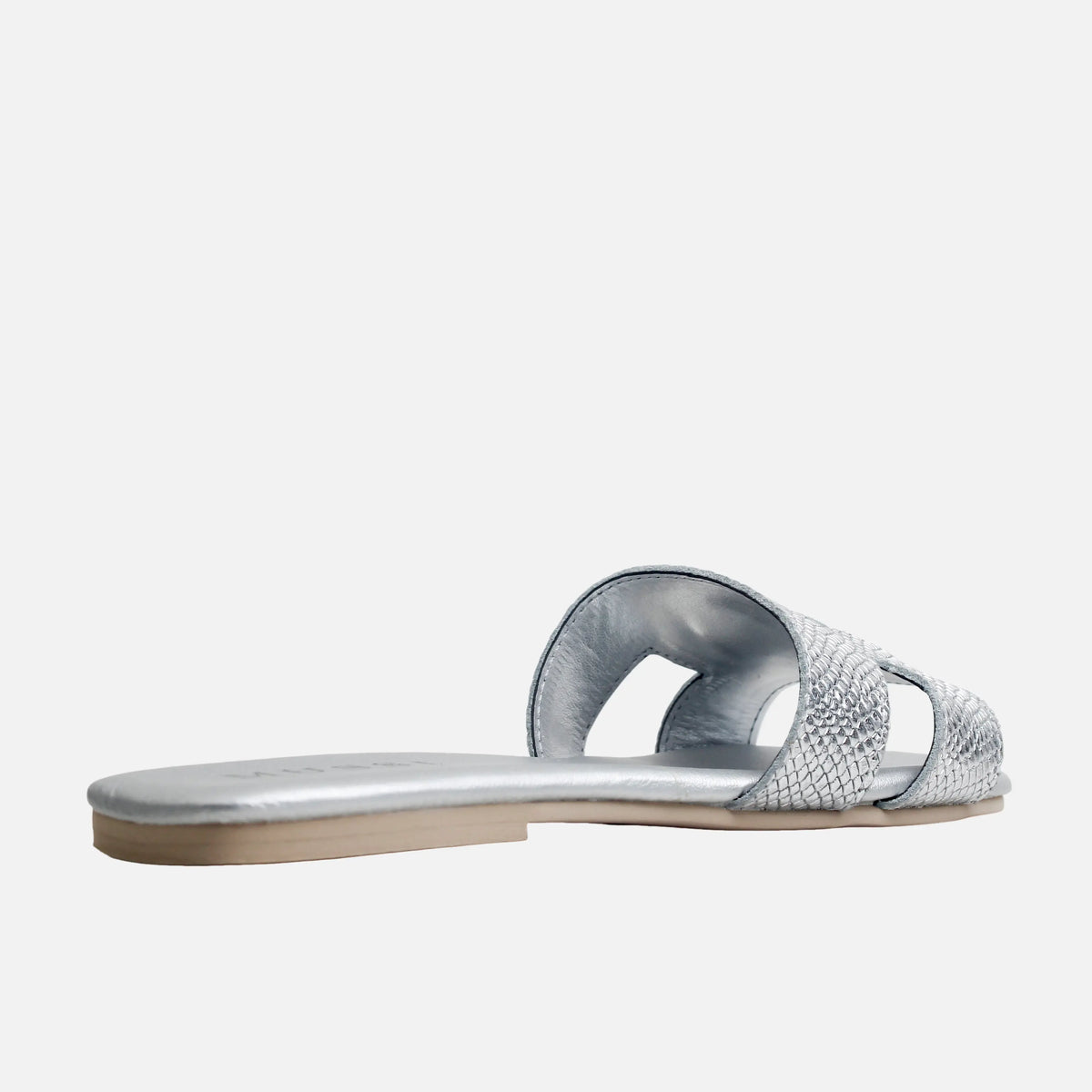 Sandalia plana bianca de cuero para mujer - Plateado