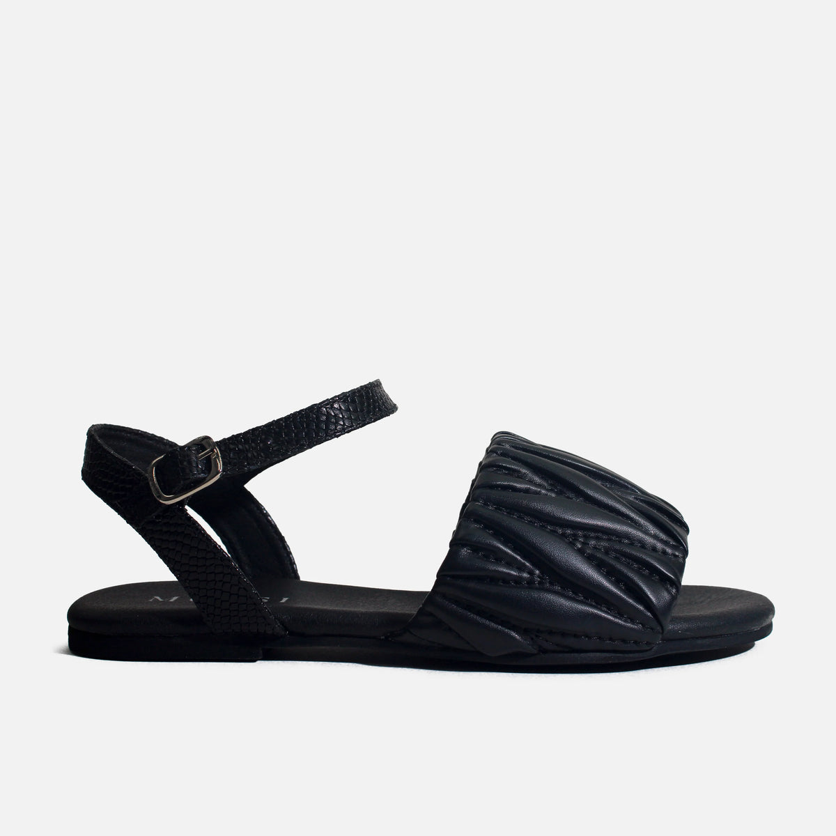 Sandalia plana innis de cuero para mujer - Negro