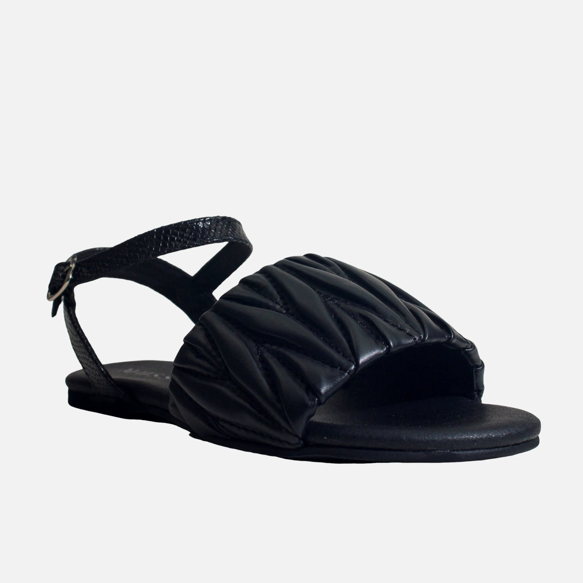 Sandalia plana innis de cuero para mujer - Negro