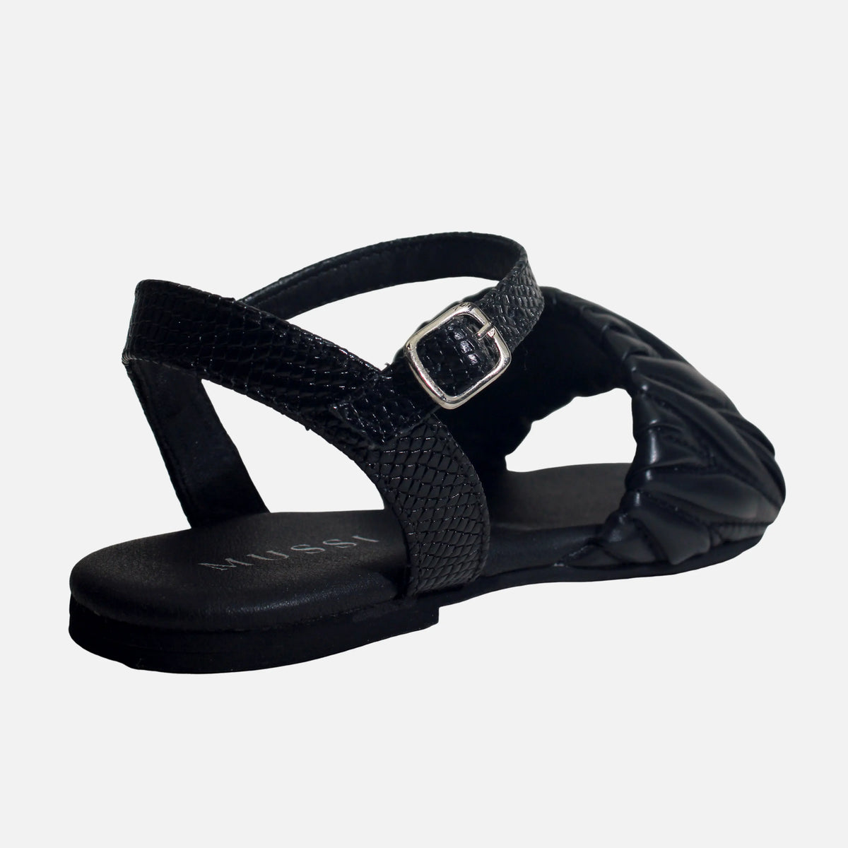 Sandalia plana innis de cuero para mujer - Negro