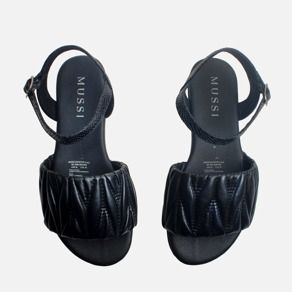 Sandalia plana innis de cuero para mujer - Negro