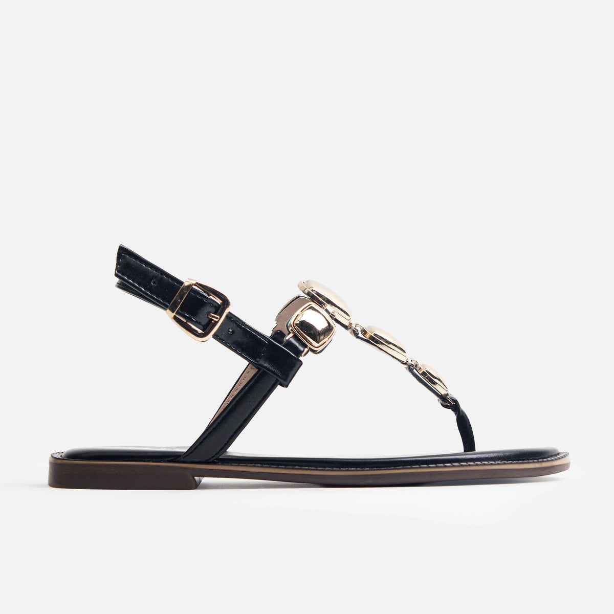 Sandalia plana flora de sintético para mujer - Negro