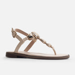 Sandalia plana flora de sintético para mujer - Beige