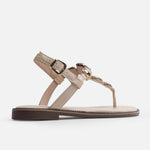Sandalia plana flora de sintético para mujer - Beige