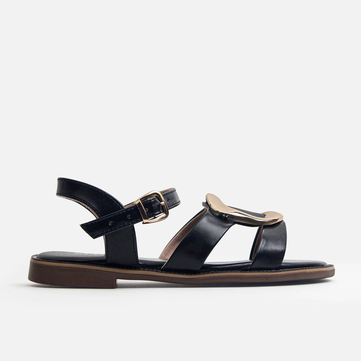 Sandalia plana silvestre de sintético para mujer - Negro
