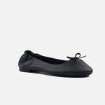 Baleta plana christal de cuero para mujer - Negro