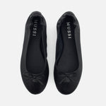 Baleta plana christal de cuero para mujer - Negro