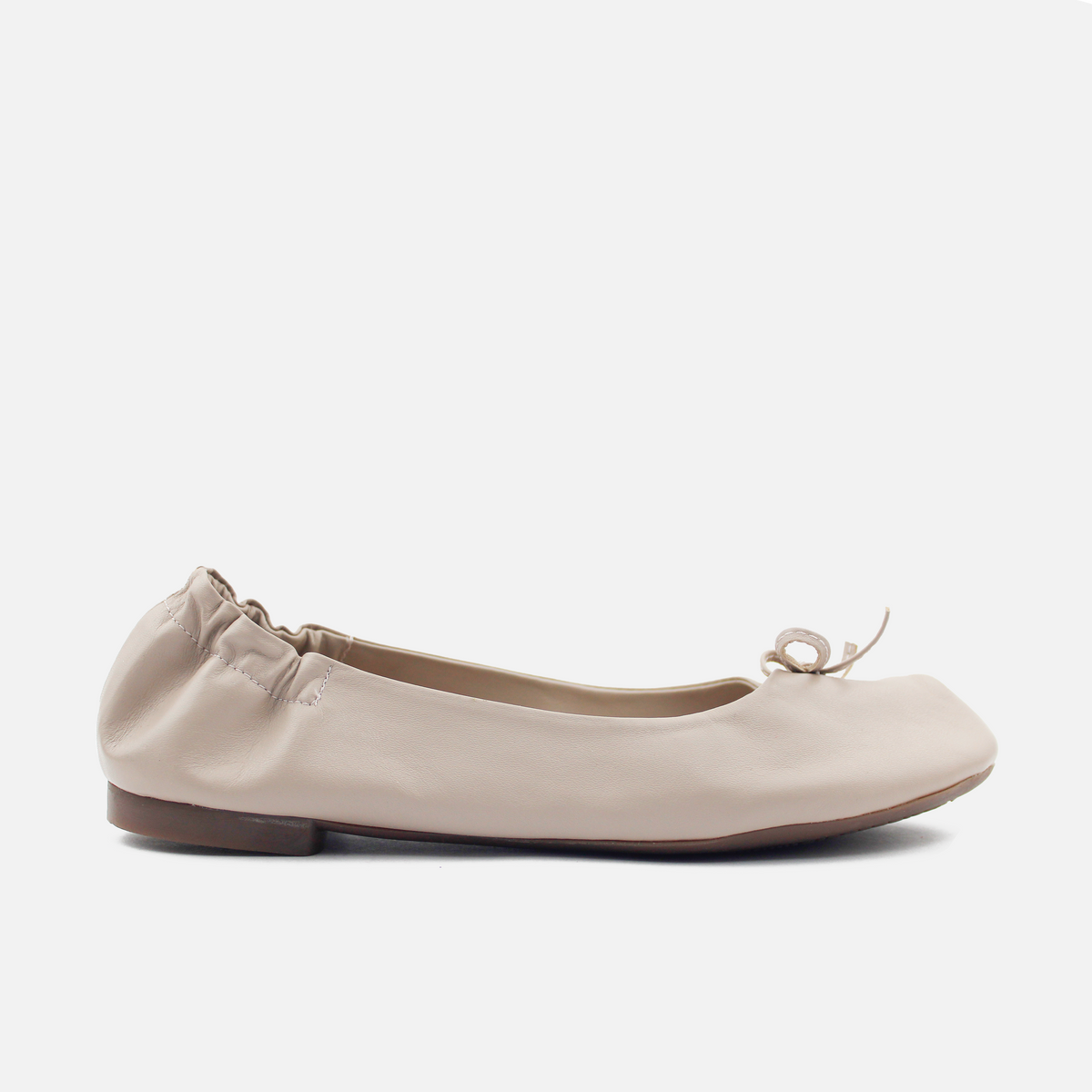 Baleta plana christal de cuero para mujer - Nude