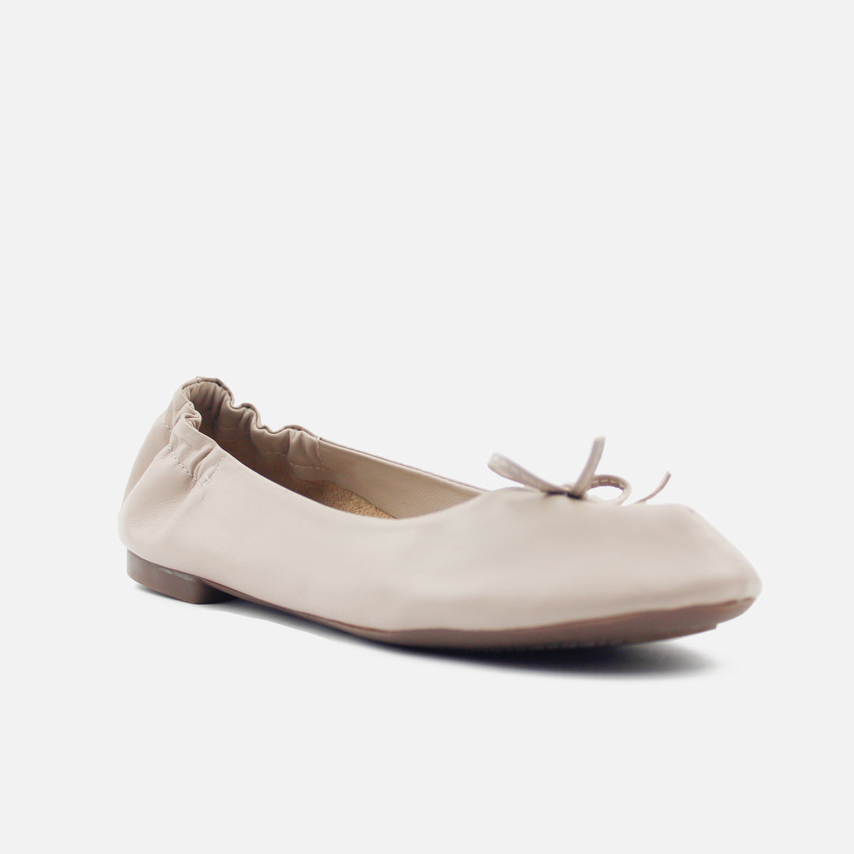 Baleta plana christal de cuero para mujer - Nude