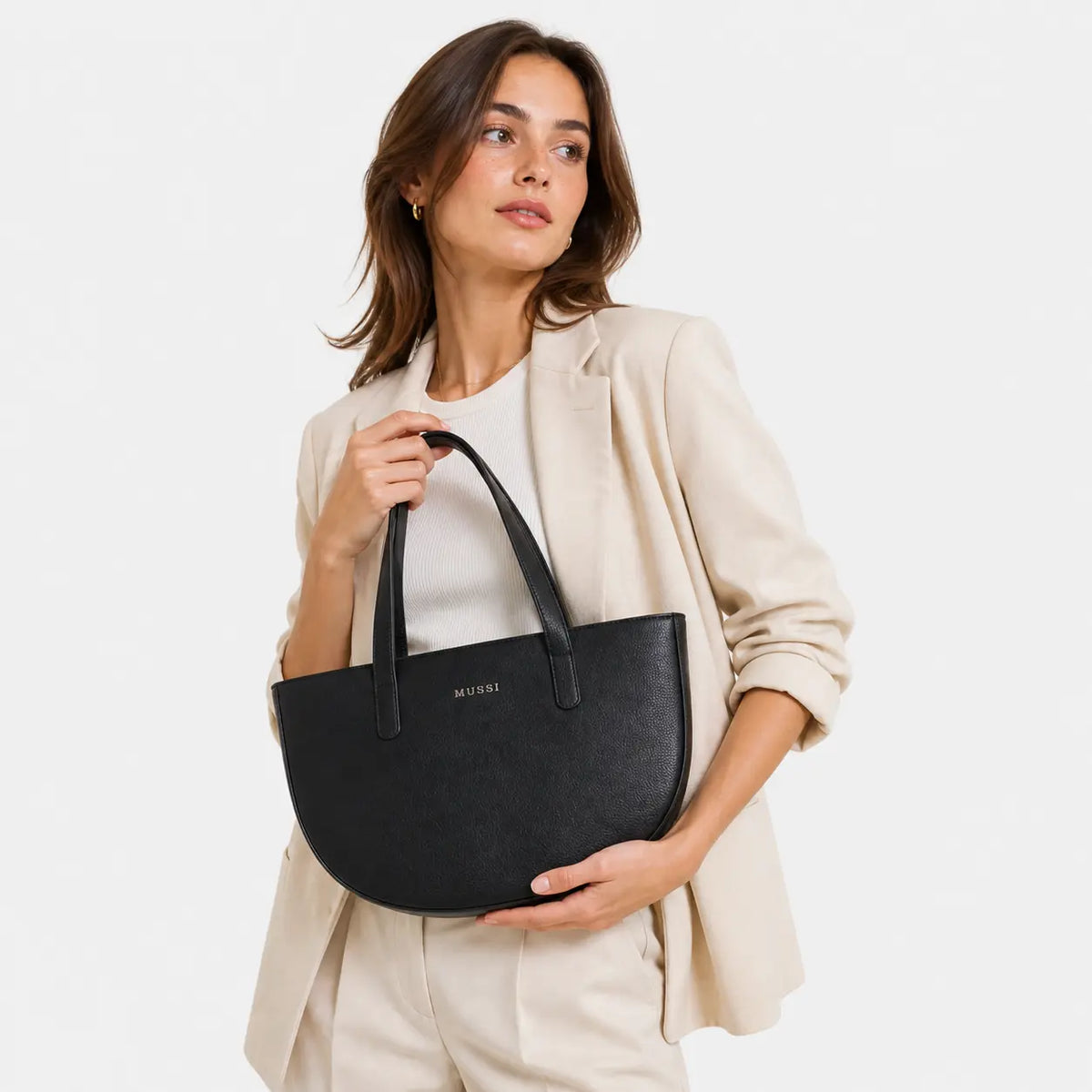 Cartera lidena de cuero para mujer - Negro