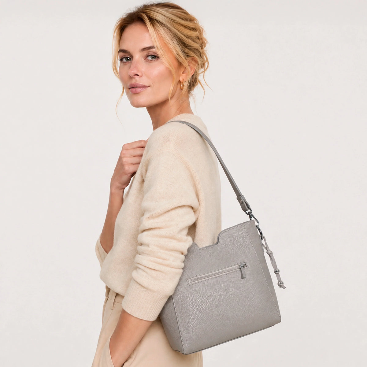 Cartera aurora de cuero para mujer - Gris