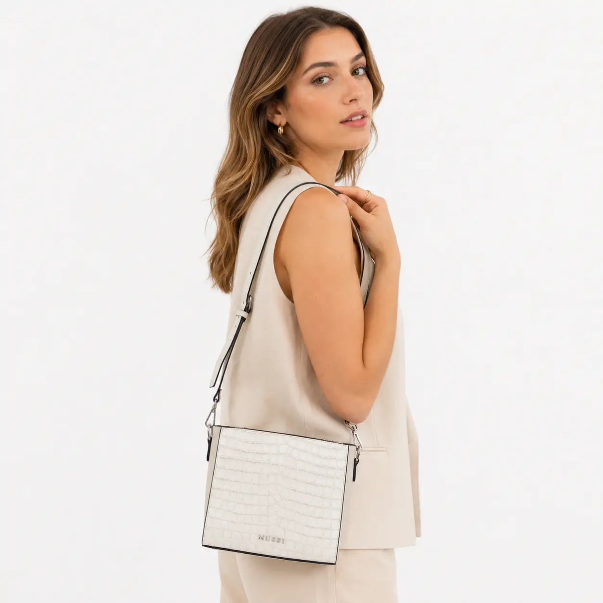 Bolso manos libres nicoletta de cuero para mujer - Hueso