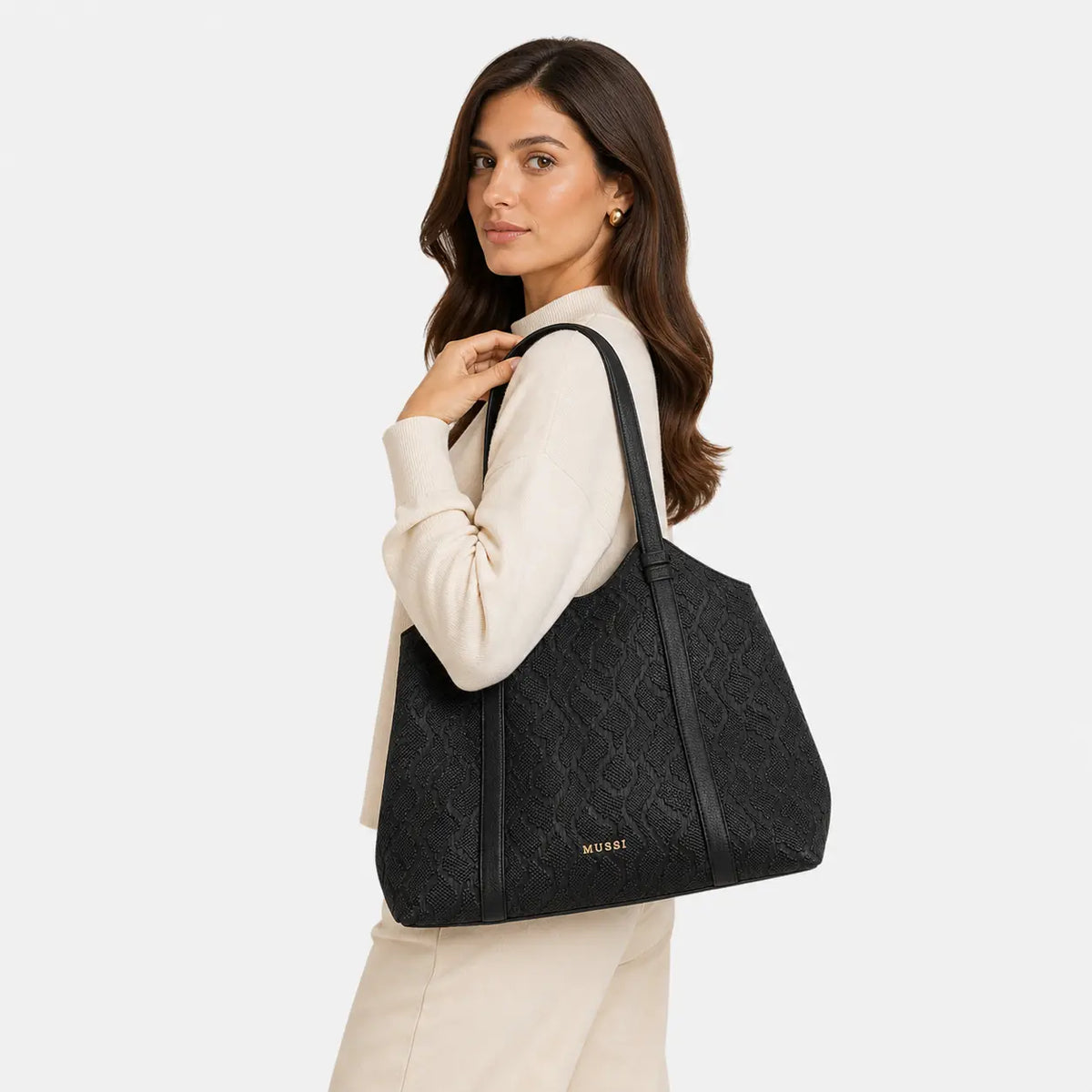 Cartera lurel de cuero para mujer - Negro