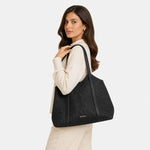 Cartera lurel de cuero para mujer - Negro