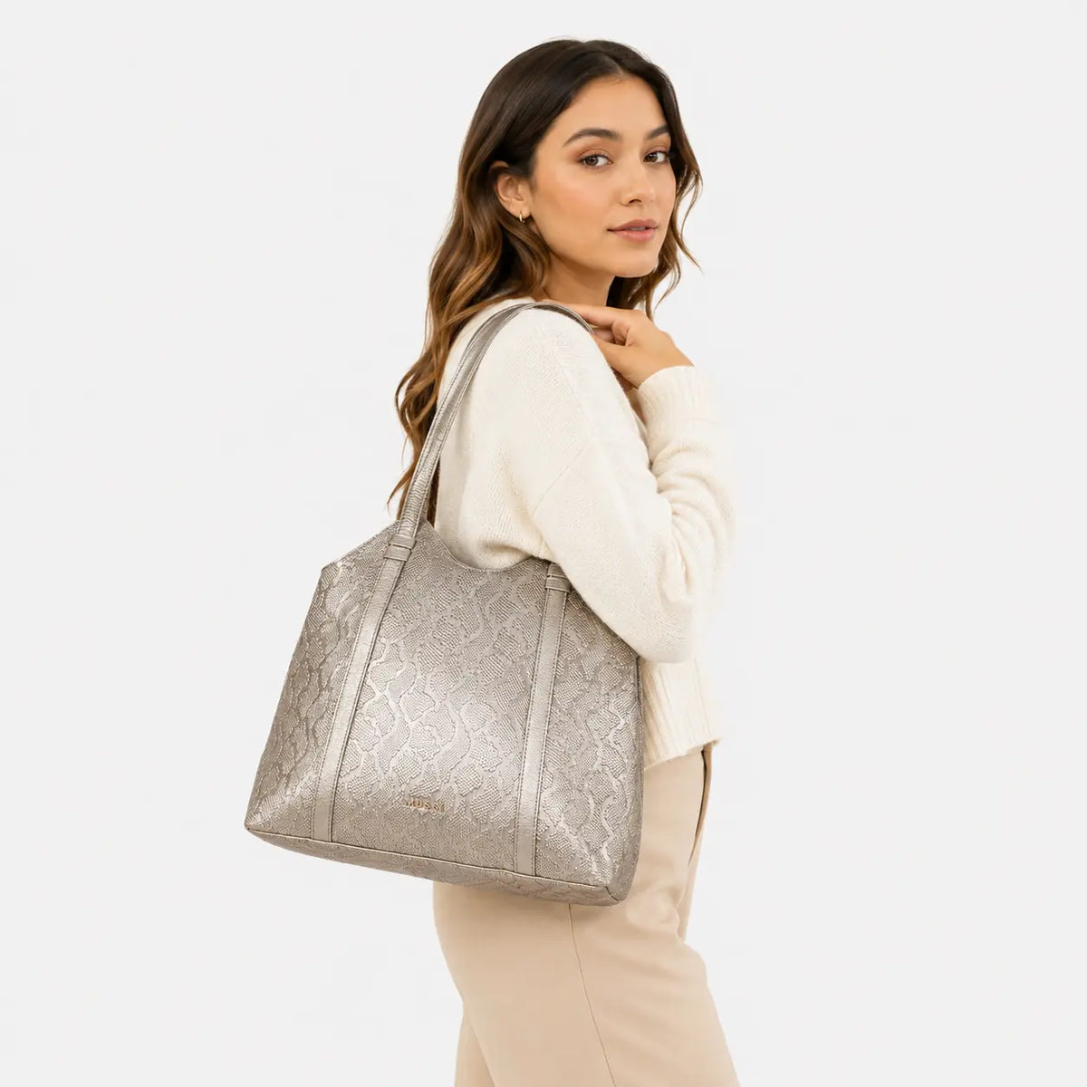 Cartera lurel de cuero para mujer - Almendra