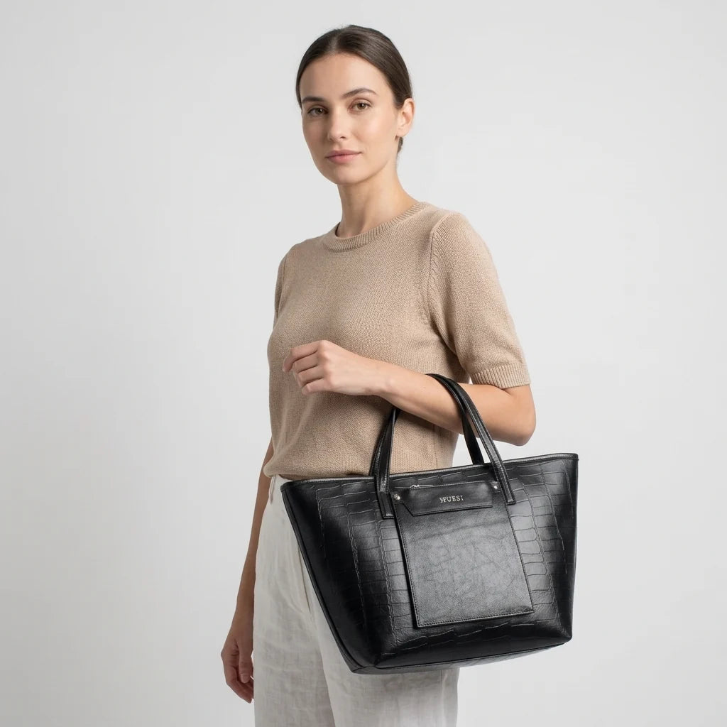 Cartera orquidea de cuero para mujer - Negro