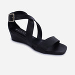 Sandalia tacon corrido nicola de cuero para mujer - Negro