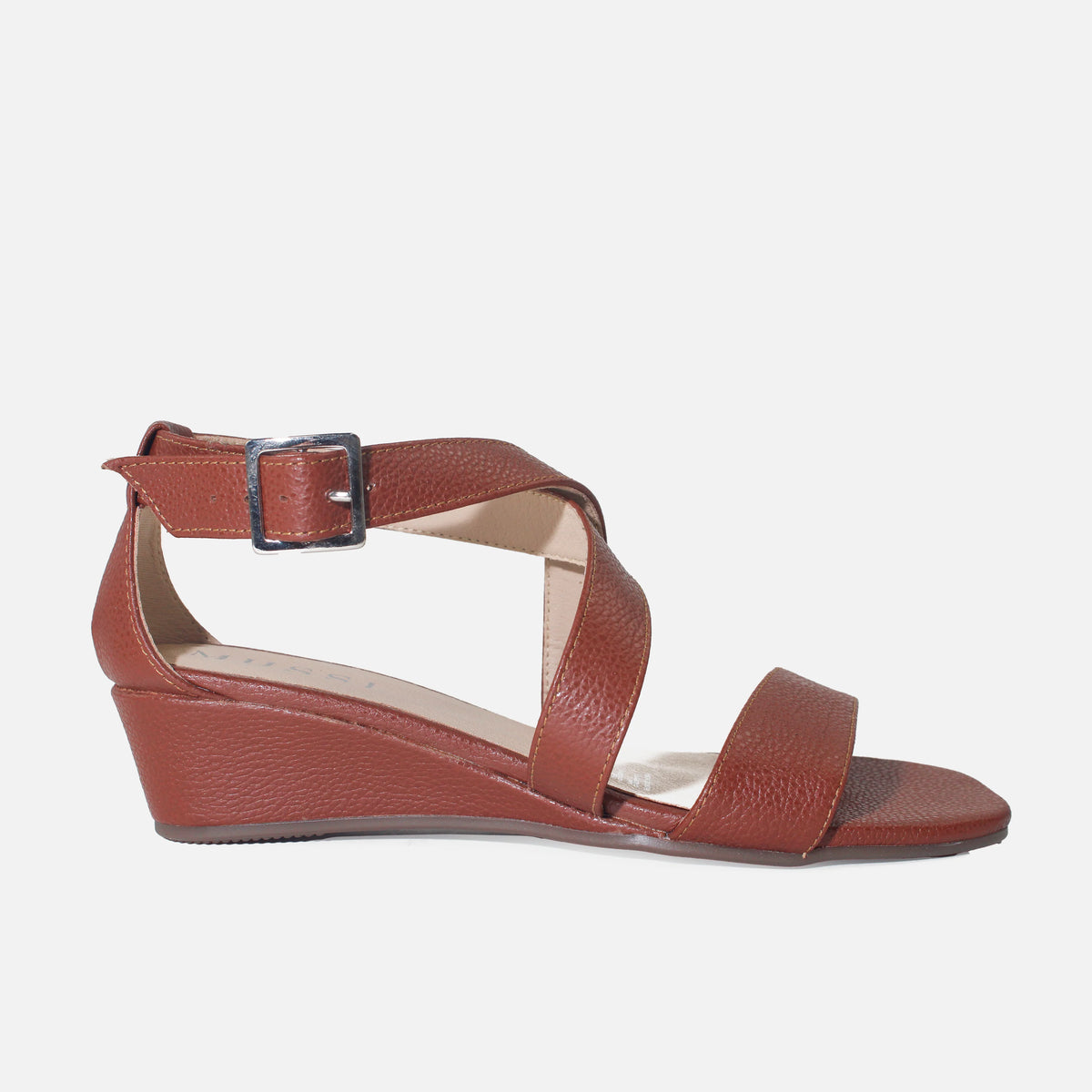 Sandalia tacon corrido nicola de cuero para mujer - Brandy