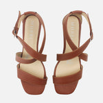 Sandalia tacon corrido nicola de cuero para mujer - Brandy