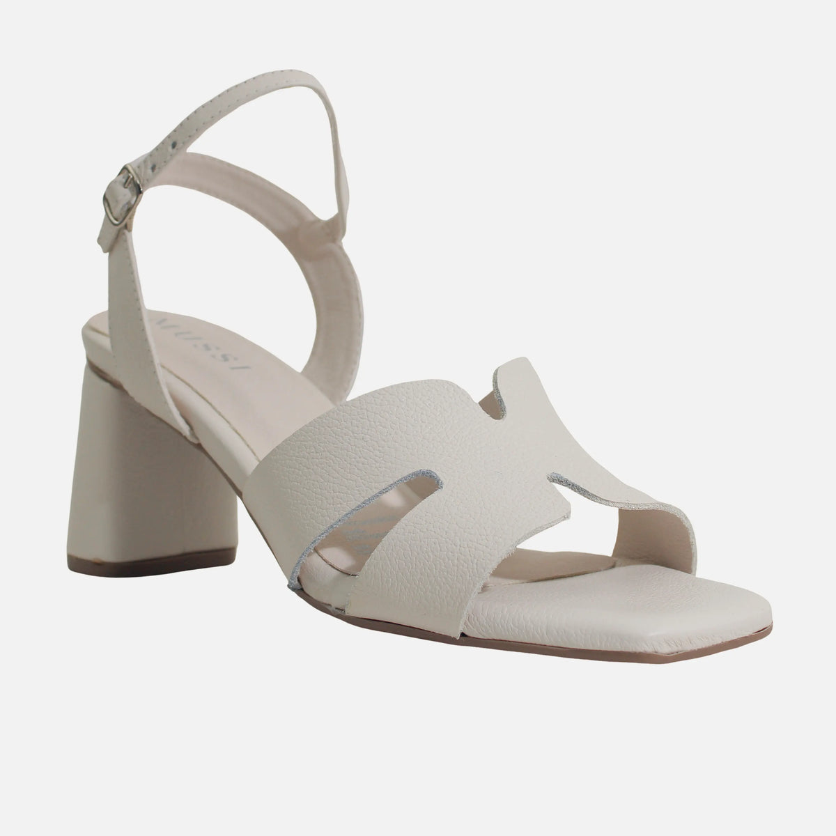 Sandalia tacon avril de cuero para mujer - Hueso