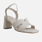 Sandalia tacon avril de cuero para mujer - Hueso