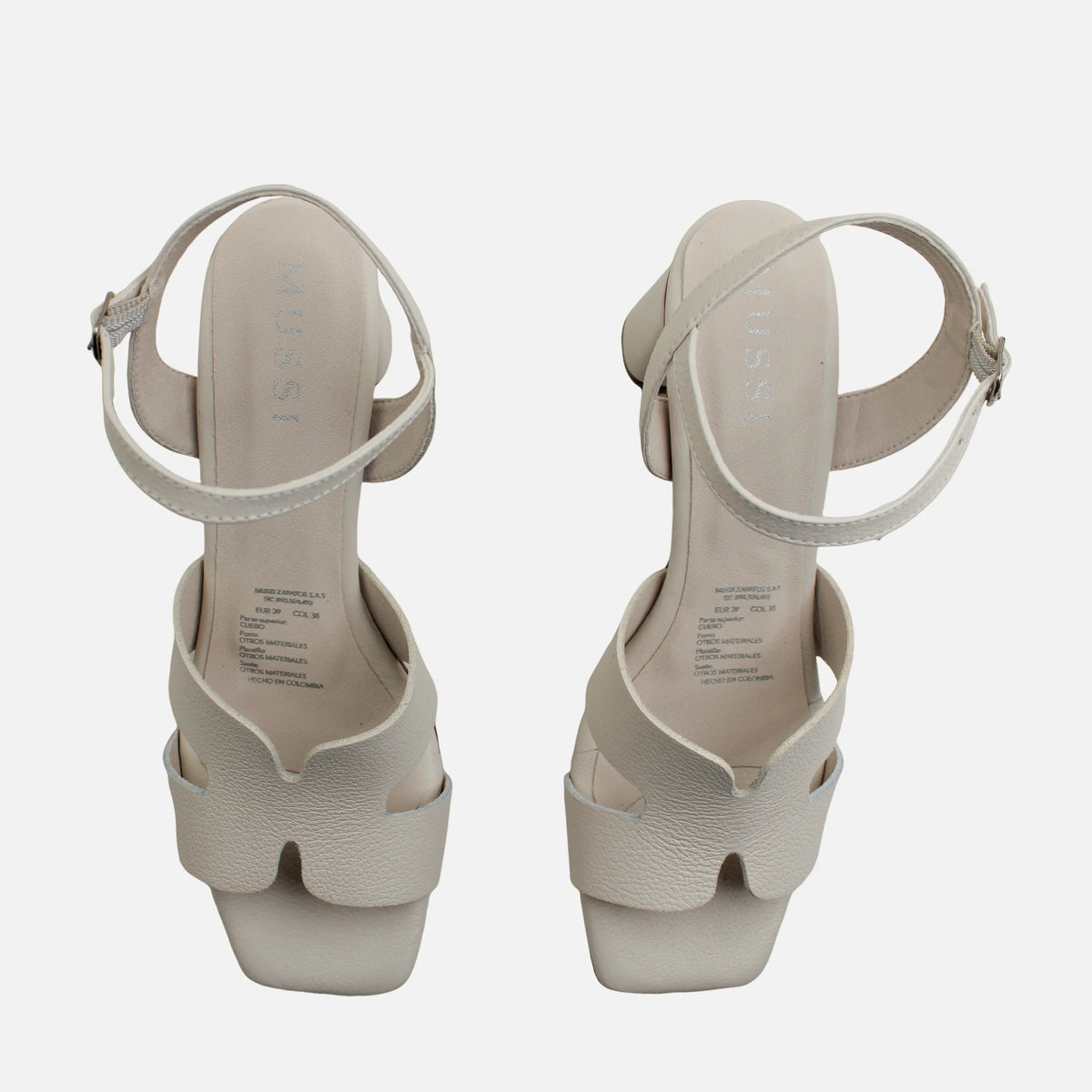 Sandalia tacon avril de cuero para mujer - Hueso