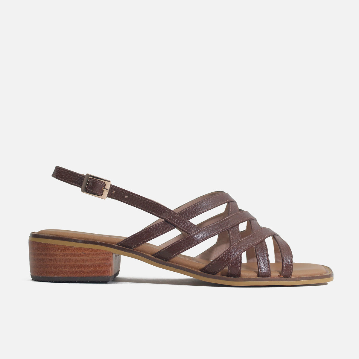 Sandalia tacon merci de cuero para mujer - Café