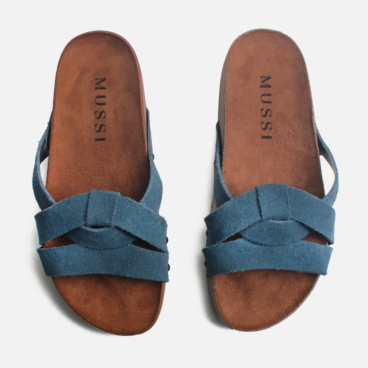 Sandalia plana izar de cuero para mujer - Azul