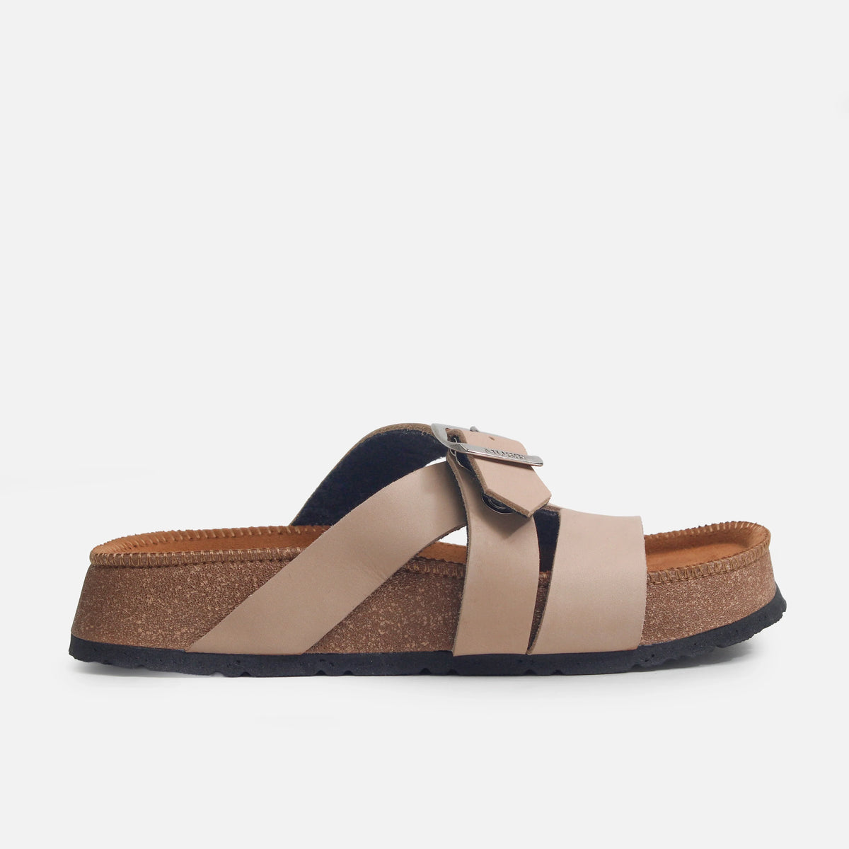 Sandalia plana neris de cuero para mujer - Taupe