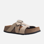 Sandalia plana neris de cuero para mujer - Taupe