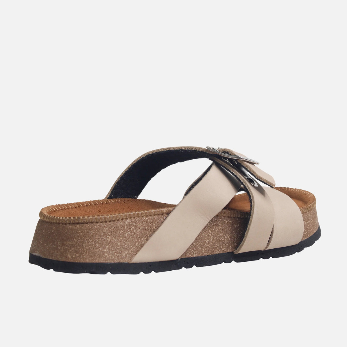 Sandalia plana neris de cuero para mujer - Taupe