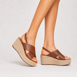 Sandalia plataforma orena de cuero para mujer - Miel