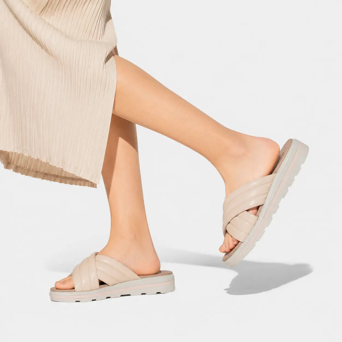 Sandalia confort dahlena de cuero para mujer - Beige