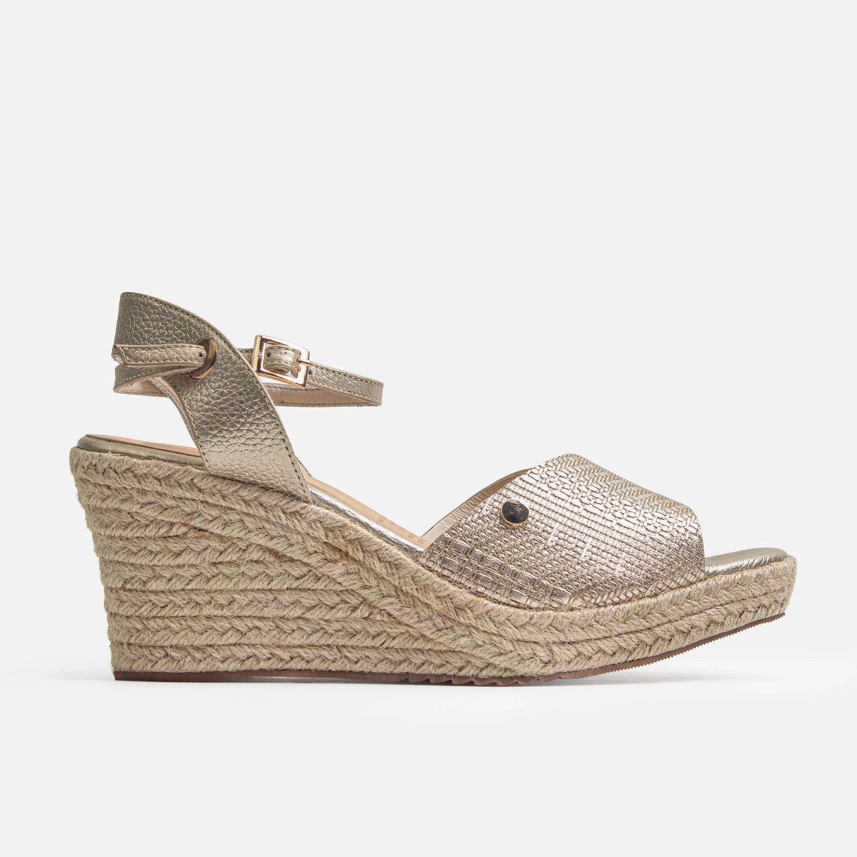 Sandalia plataforma fiore de cuero para mujer - Oro