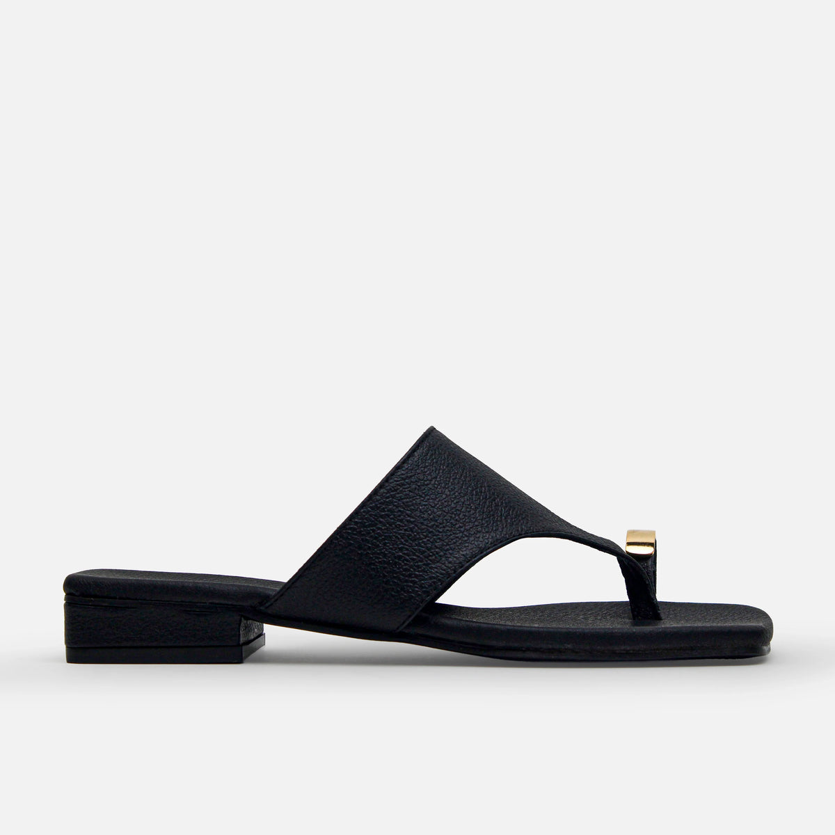 Sandalia plana nora de cuero para mujer - Negro