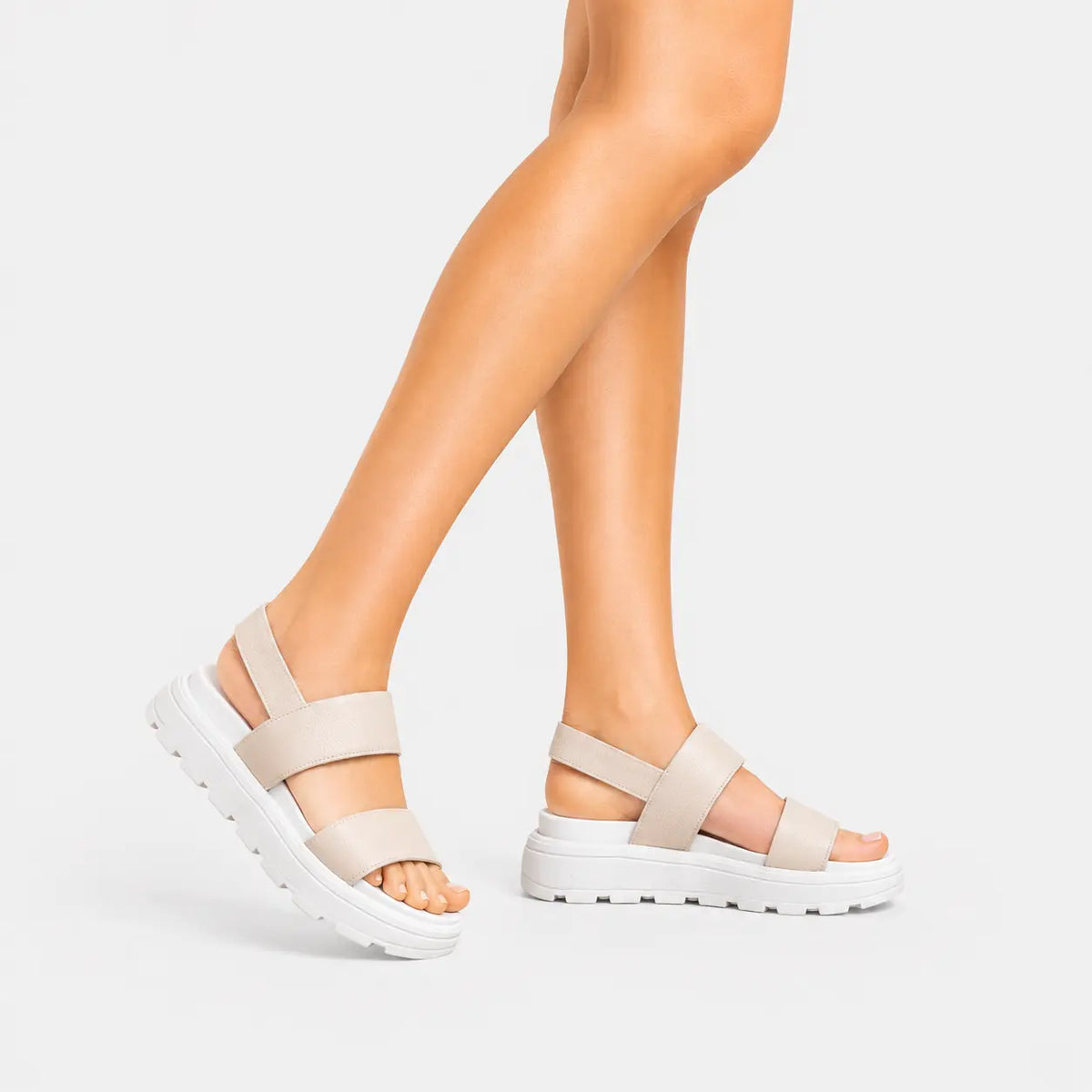 Sandalia flatform maure de cuero para mujer - Hueso