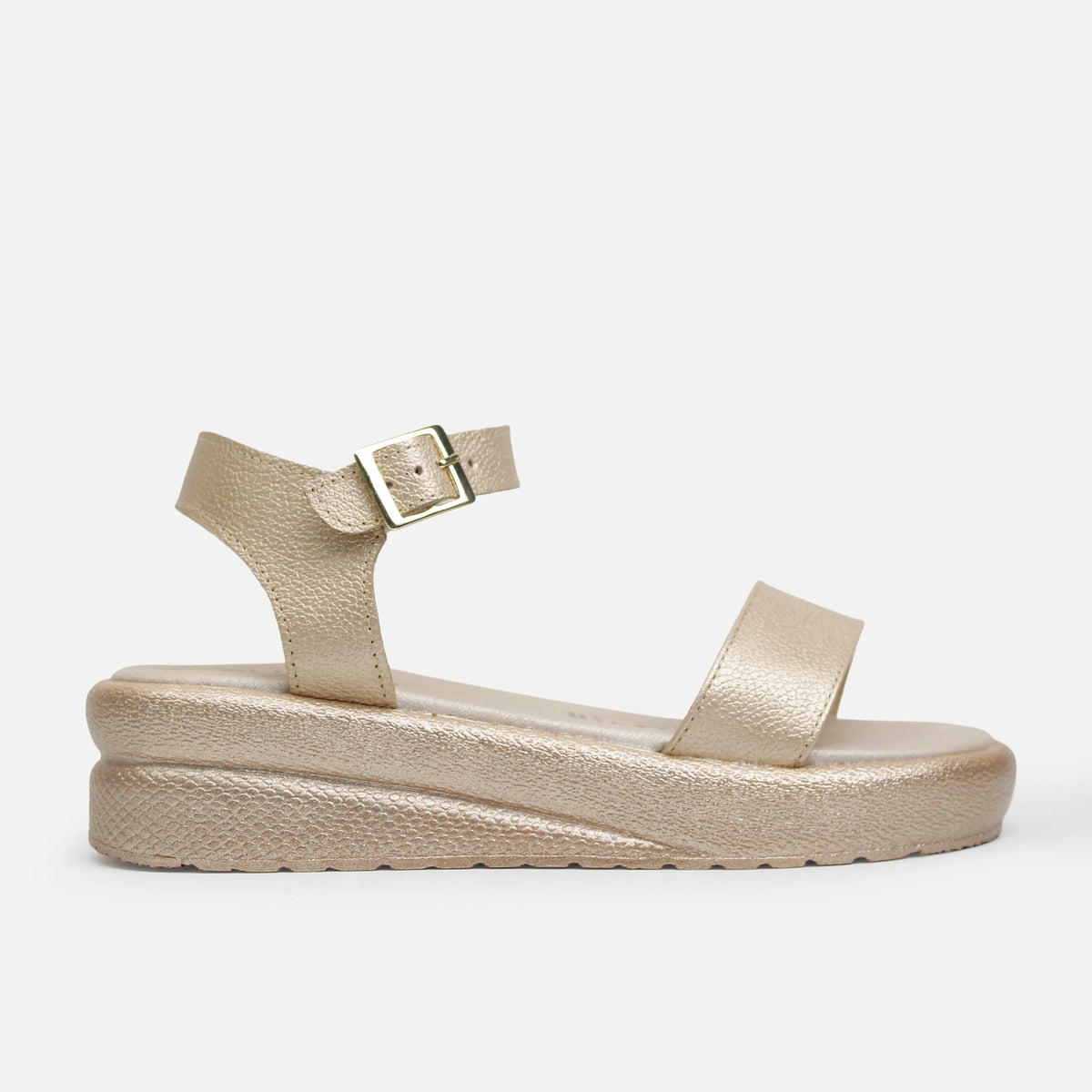 Sandalia flatform rosa de cuero para mujer - Oro