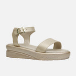 Sandalia flatform rosa de cuero para mujer - Oro