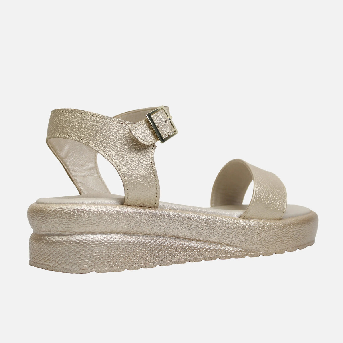 Sandalia flatform rosa de cuero para mujer - Oro