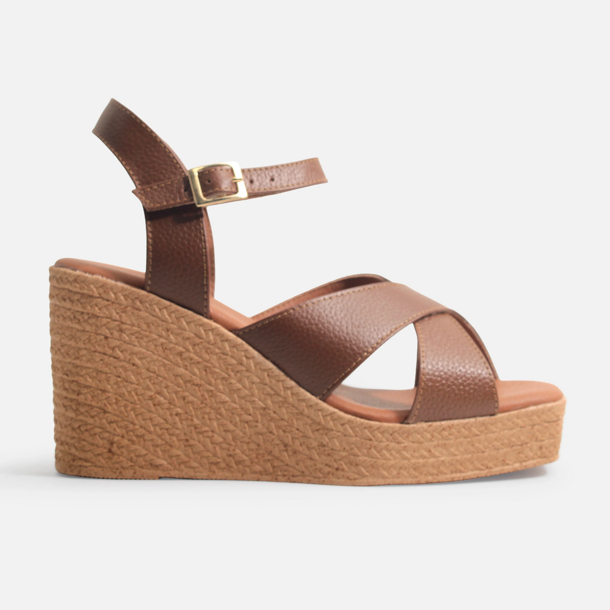 Sandalia plataforma nirel de cuero para mujer - Miel