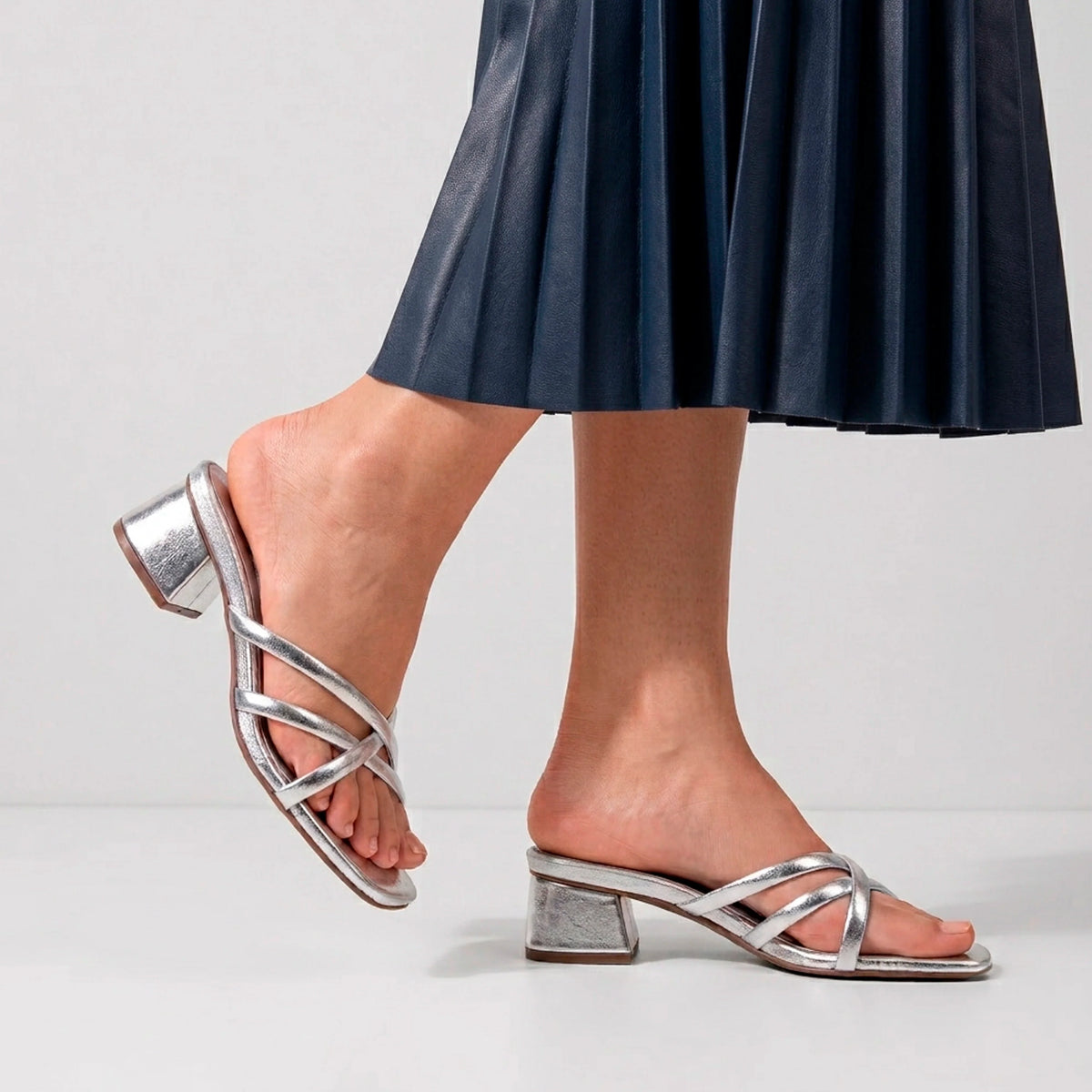 Sandalia tacon auroris de cuero para mujer - Plateado